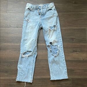 PacSun Blue Straight Leg Jeans with Distressed Details